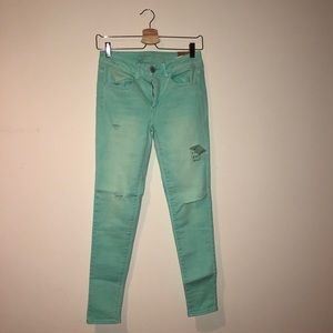 Mint Blue/Green Ripped Jeans